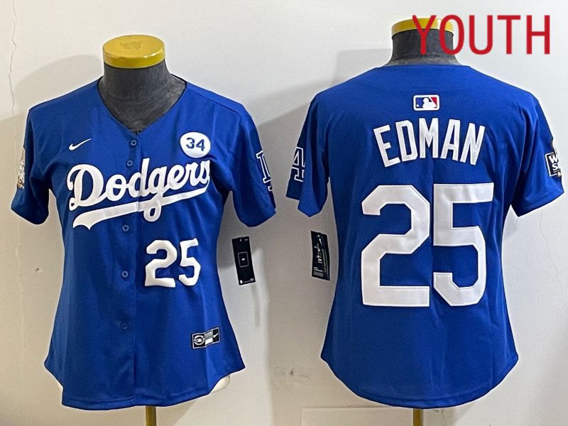 Youth Los Angeles Dodgers 25 Edman Blue Game 2024 Nike MLB Jersey style 11212